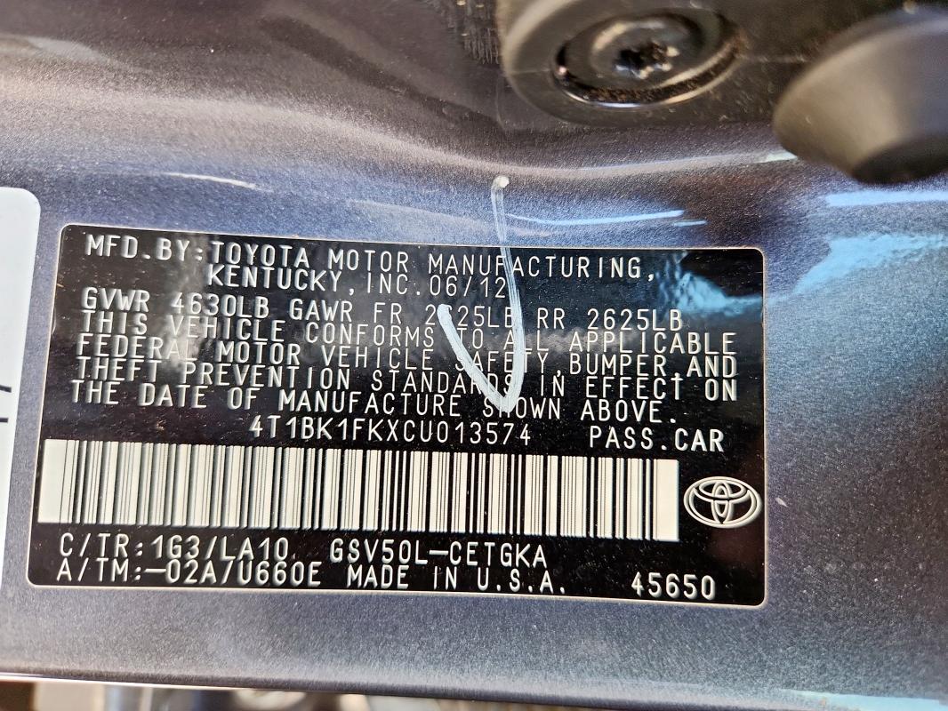 2012 TOYOTA CAMRY SE - 4T1BK1FKXCU013574