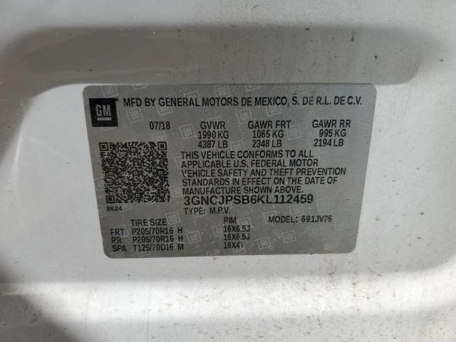 2019 CHEVROLET TRAX 1LT 3GNCJPSB6KL112459