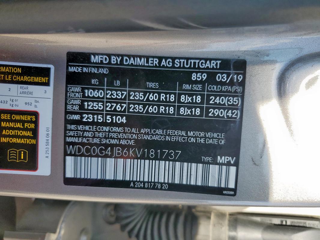 2019 MERCEDES-BENZ GLC 300 WDC0G4JB6KV181737