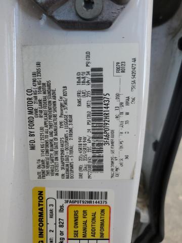 2017 FORD FUSION SE - 3FA6P0T92HR144375