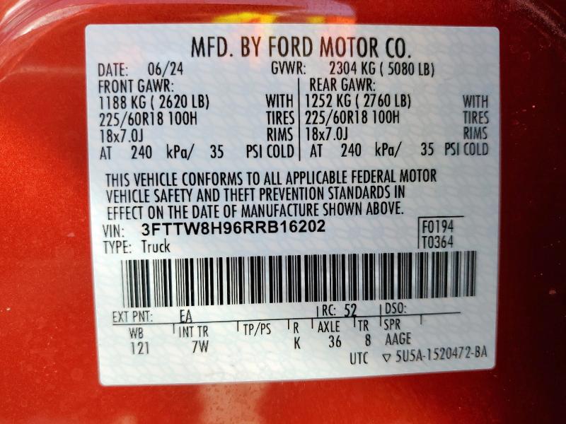 2024 FORD MAVERICK X 3FTTW8H96RRB16202