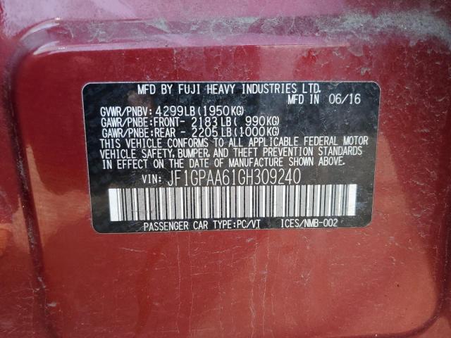 2016 SUBARU IMPREZA JF1GPAA61GH309240