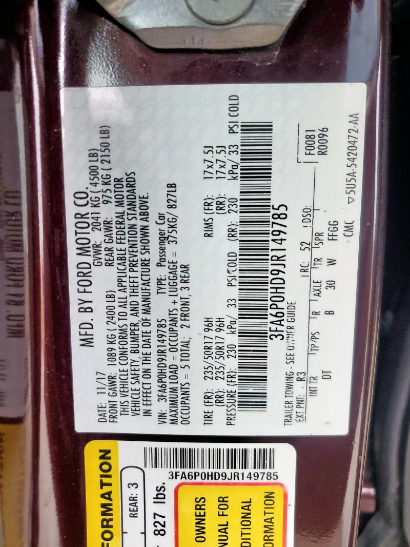 2018 FORD FUSION SE - 3FA6P0HD9JR149785