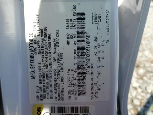 2019 FORD FUSION SE - 3FA6P0HDXKR170050