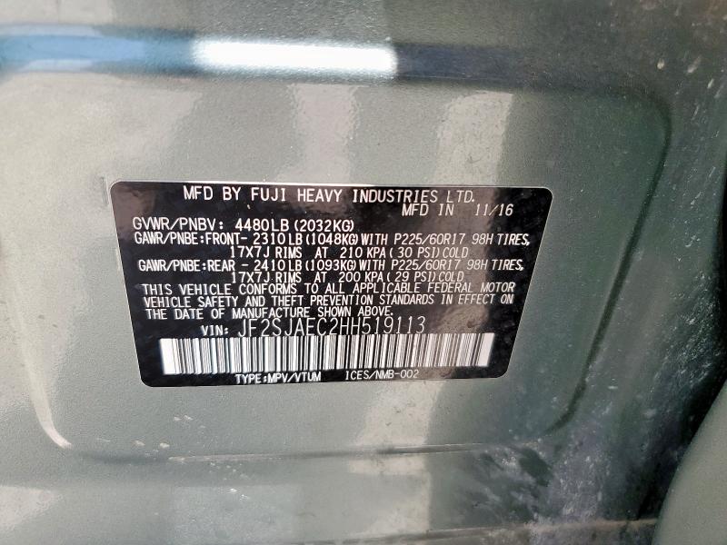 2017 SUBARU FORESTER 2 JF2SJAEC2HH519113