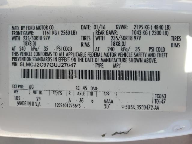 2016 LINCOLN MKC SELECT 5LMCJ2C97GUJ27047