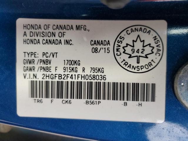 2015 HONDA CIVIC LX 2HGFB2F41FH058036