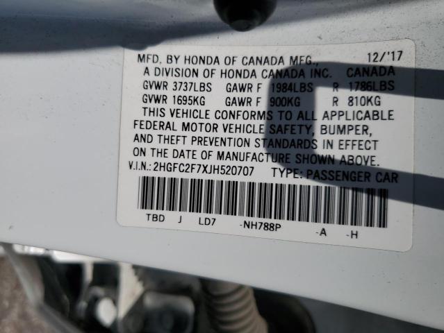 2018 HONDA CIVIC EX 2HGFC2F7XJH520707