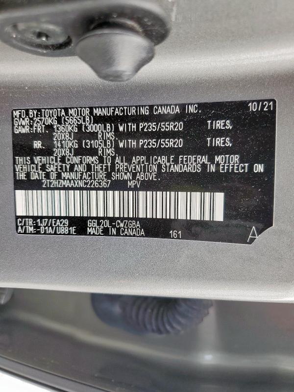 2022 LEXUS RX 350 2T2HZMAAXNC226367