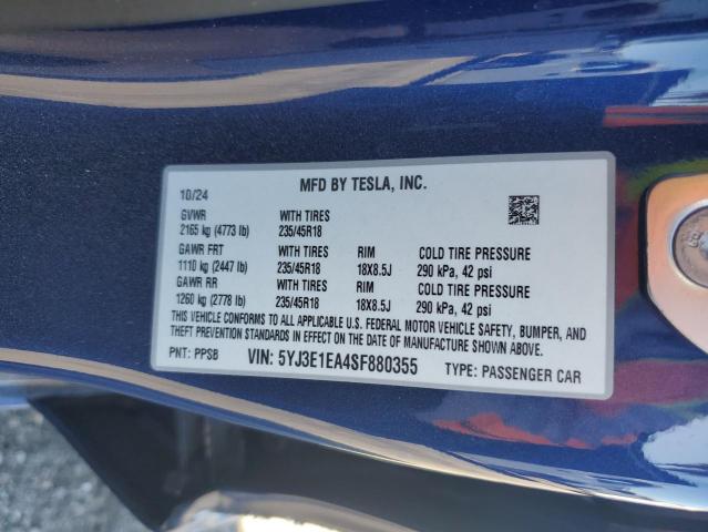 2025 TESLA MODEL 3 5YJ3E1EA4SF880355
