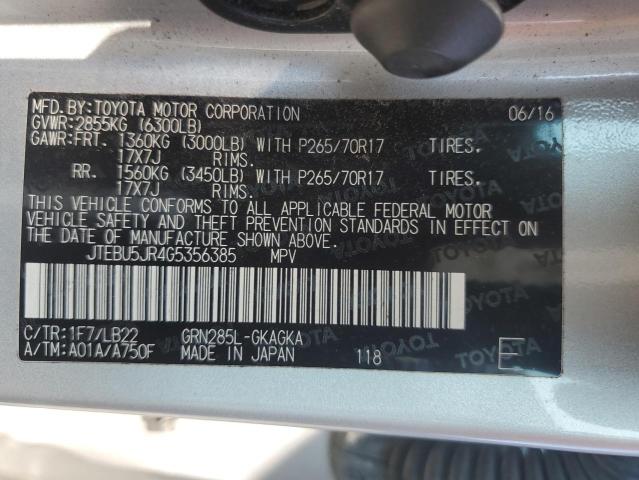 2016 TOYOTA 4RUNNER SR JTEBU5JR4G5356385