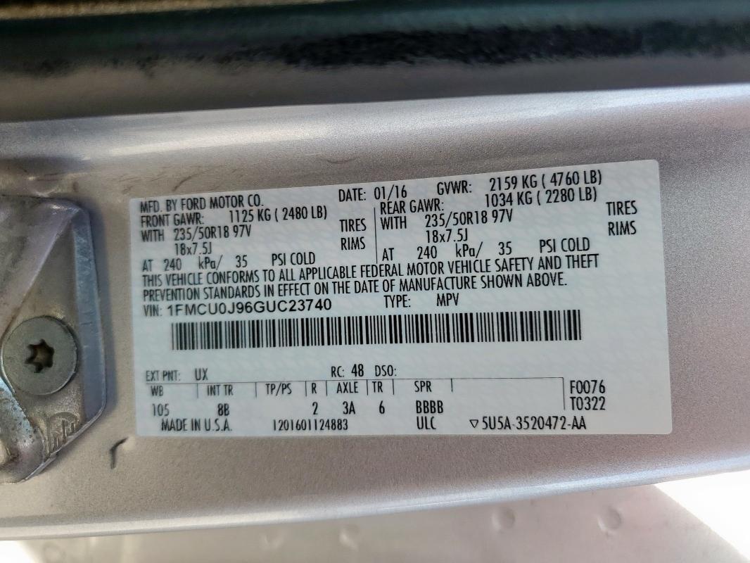 2016 FORD ESCAPE TITANIUM 1FMCU0J96GUC23740