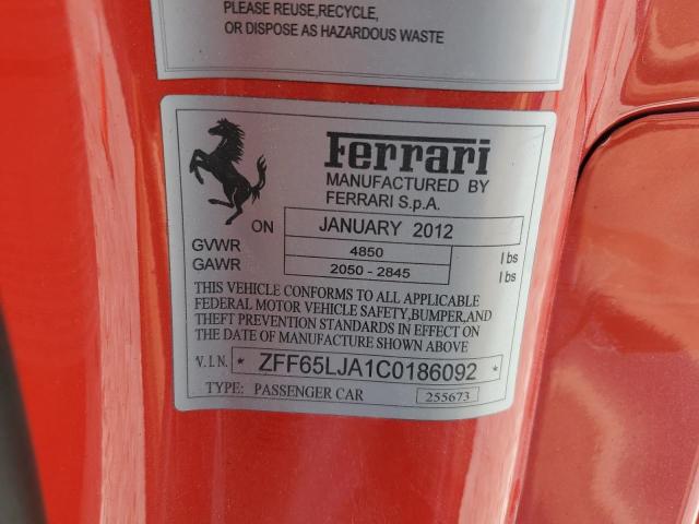 2012 FERRARI CALIFORNIA - ZFF65LJA1C0186092