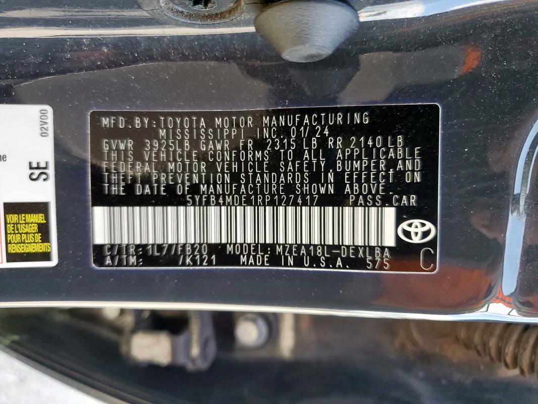 2024 TOYOTA COROLLA LE 5YFB4MDE1RP127417