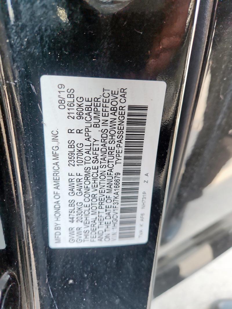2019 HONDA ACCORD SPORT - 1HGCV1F37KA166679