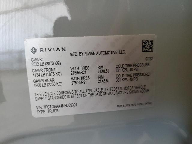 2022 RIVIAN R1T ADVENT - 7FCTGAAA4NN009391