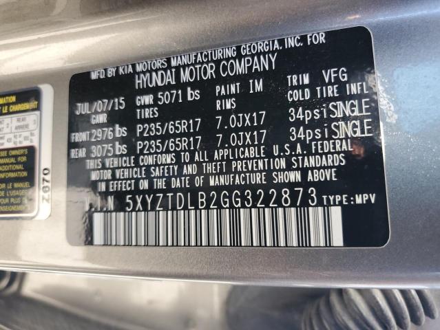 2016 HYUNDAI SANTA FE S 5XYZTDLB2GG322873