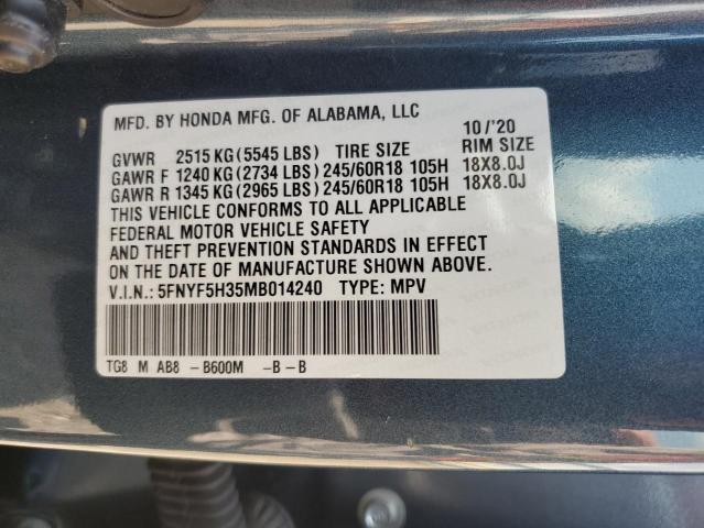 2021 HONDA PILOT EX 5FNYF5H35MB014240