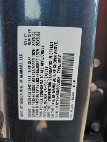 2021 HONDA PILOT SE 5FNYF6H28MB055958