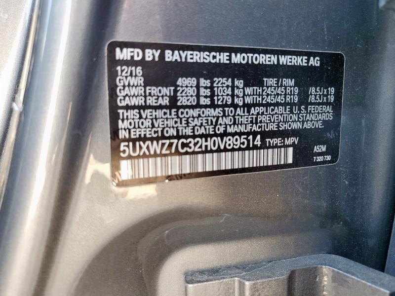 2017 BMW X3 SDRIVE2 5UXWZ7C32H0V89514