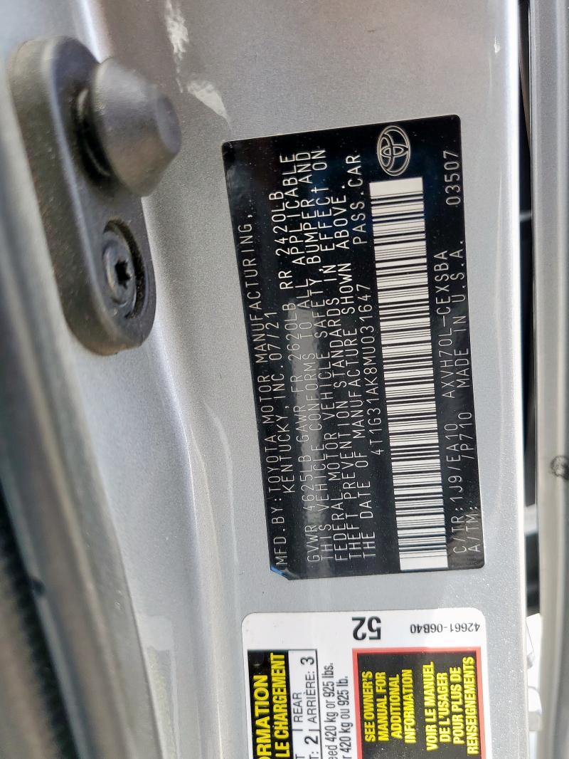 2021 TOYOTA CAMRY SE - 4T1G31AK8MU031647