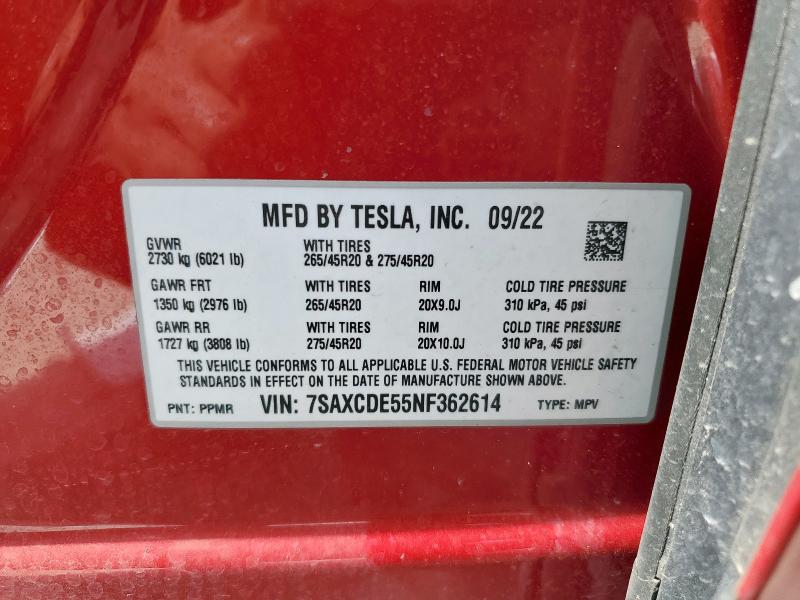 2022 TESLA MODEL X 7SAXCDE55NF362614