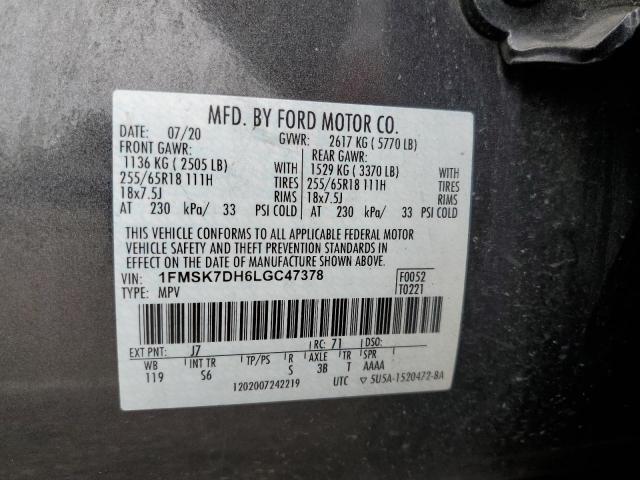 2020 FORD EXPLOR XLT 1FMSK7DH6LGC47378