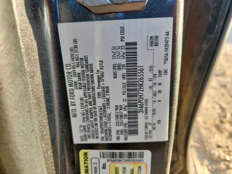 2017 FORD FUSION SE - 3FA6P0H72HR265561