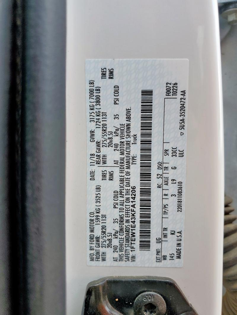 2019 FORD F150 SUPER 1FTEW1E43KFA14206