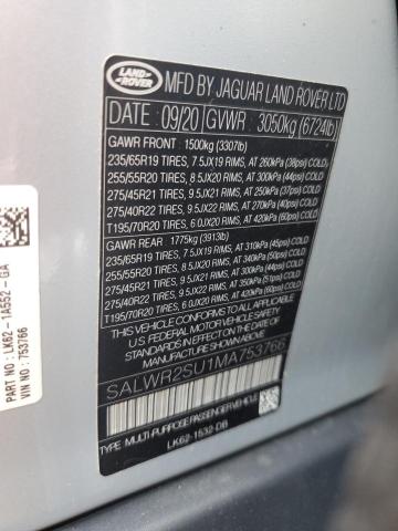 2021 LAND ROVER RANGE ROVE SALWR2SU1MA753766