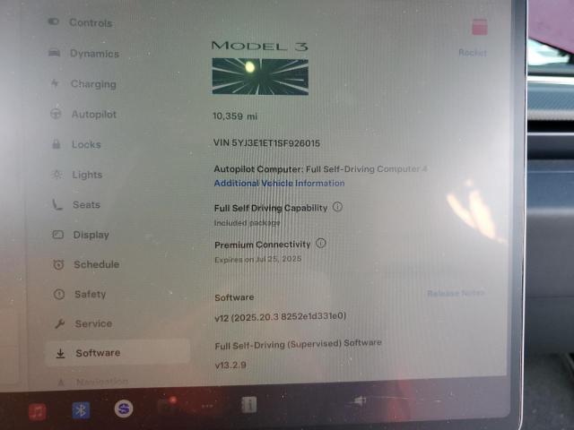 2025 TESLA MODEL 3 5YJ3E1ET1SF926015