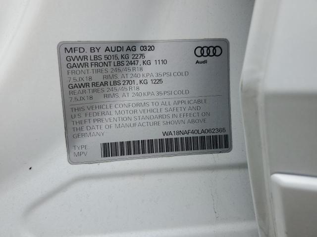 2020 AUDI A4 ALLROAD WA18NAF40LA062365
