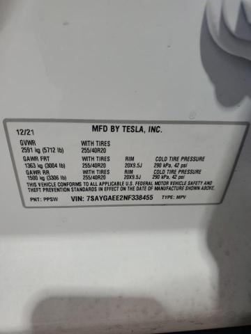 2022 TESLA MODEL Y 7SAYGAEE2NF338455