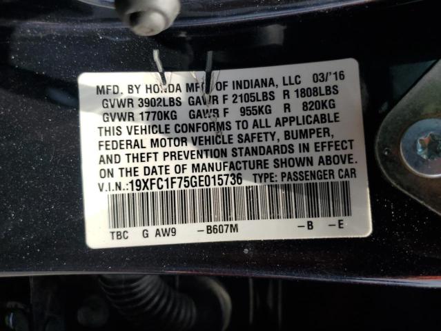 2016 HONDA CIVIC EXL 19XFC1F75GE015736