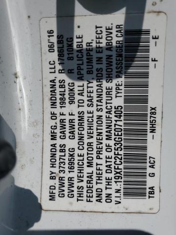 2016 HONDA CIVIC LX 19XFC2F53GE071405