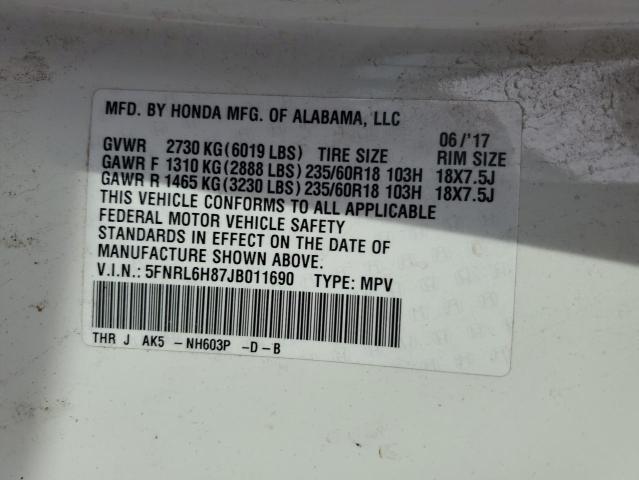 2018 HONDA ODYSSEY TO 5FNRL6H87JB011690