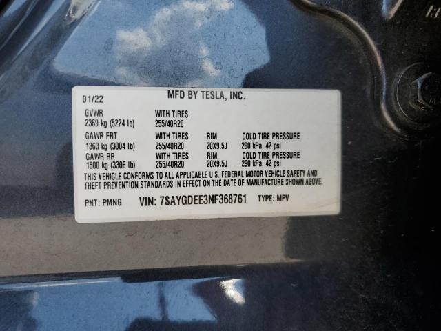 2022 TESLA MODEL Y 7SAYGDEE3NF368761