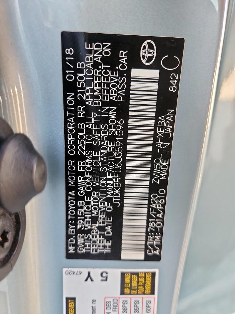 2018 TOYOTA PRIUS - JTDKBRFU6J3591596
