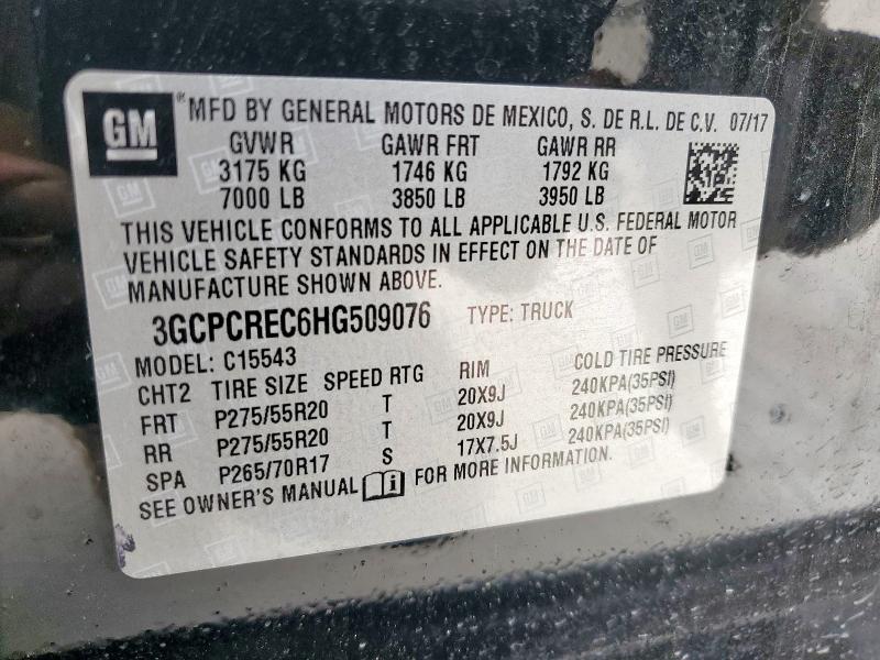 2017 CHEVROLET SILVERADO 3GCPCREC6HG509076