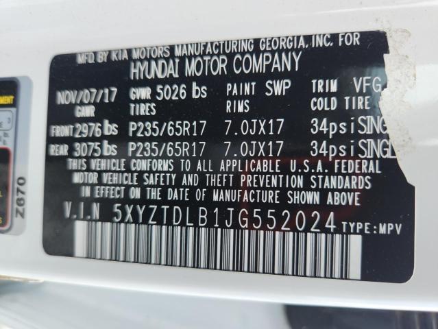 2018 HYUNDAI SANTA FE S 5XYZTDLB1JG552024