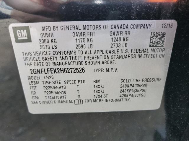 2017 CHEVROLET EQUINOX LT 2GNFLFEK2H6272526