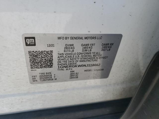 2022 CHEVROLET TRAVERSE LT 1GNERGKW0NJ118662