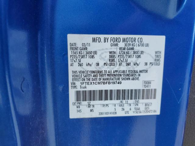 2011 FORD F150 SUPER - 1FTEX1CM7BFB19749