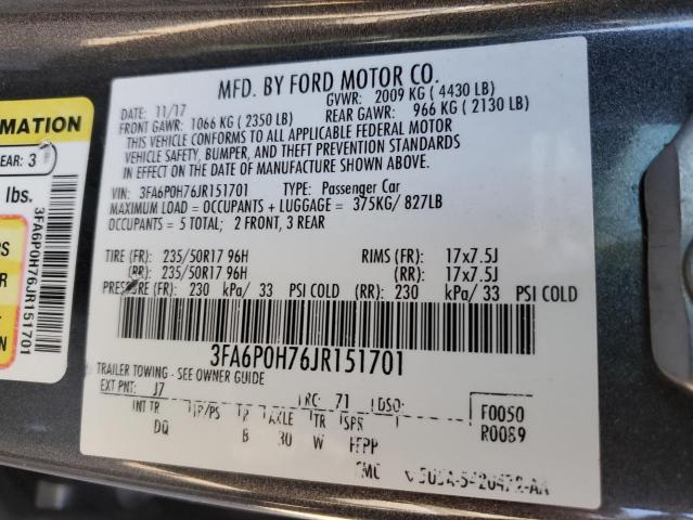 2018 FORD FUSION SE - 3FA6P0H76JR151701