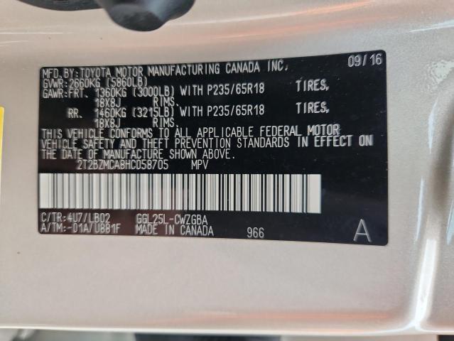 2017 LEXUS RX 350 BAS 2T2BZMCA8HC058705