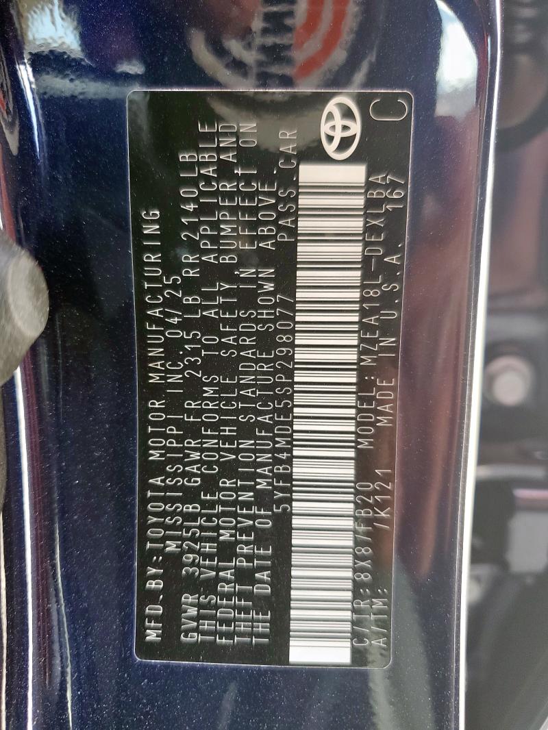 2025 TOYOTA COROLLA LE 5YFB4MDE5SP298077