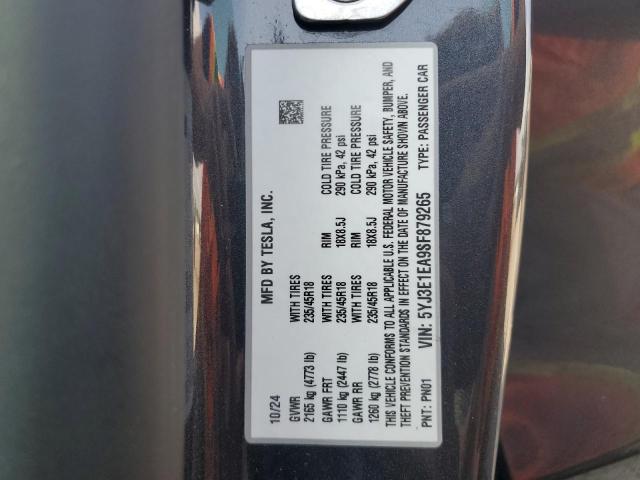 2025 TESLA MODEL 3 5YJ3E1EA9SF879265