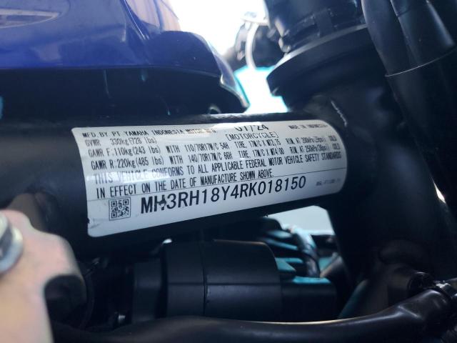 2024 YAMAHA YZFR3 A MH3RH18Y4RK018150