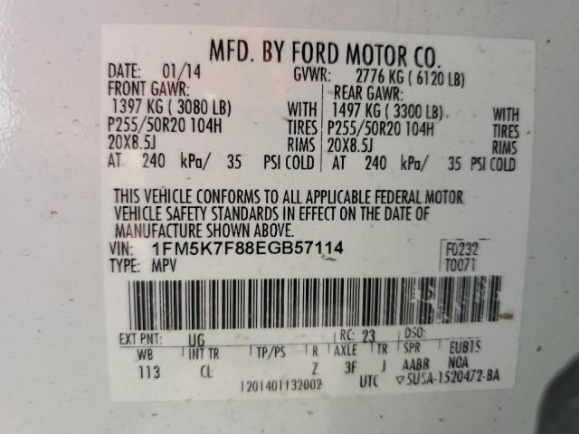 2014 FORD EXPLORER L - 1FM5K7F88EGB57114