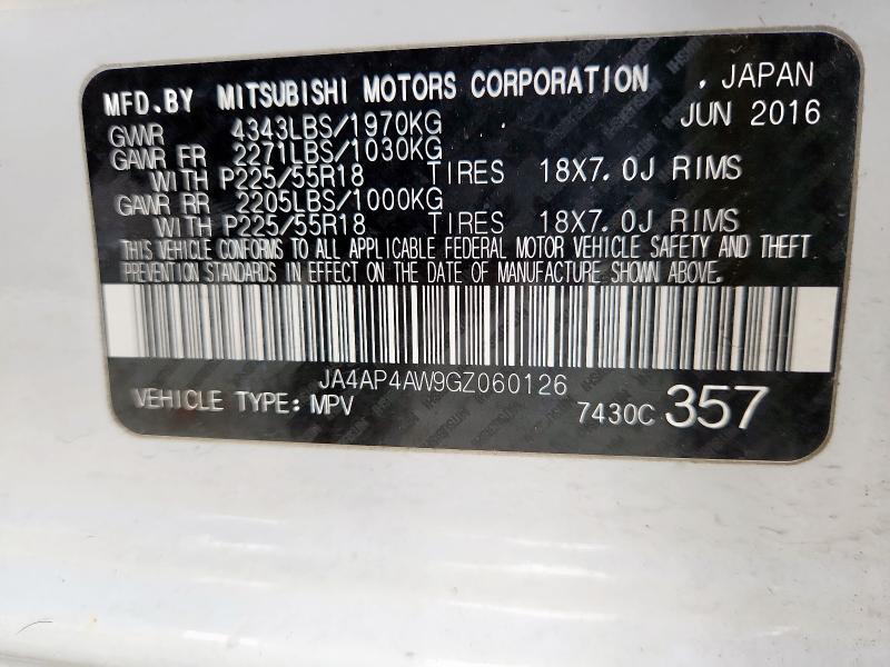2016 MITSUBISHI OUTLANDER JA4AP4AW9GZ060126